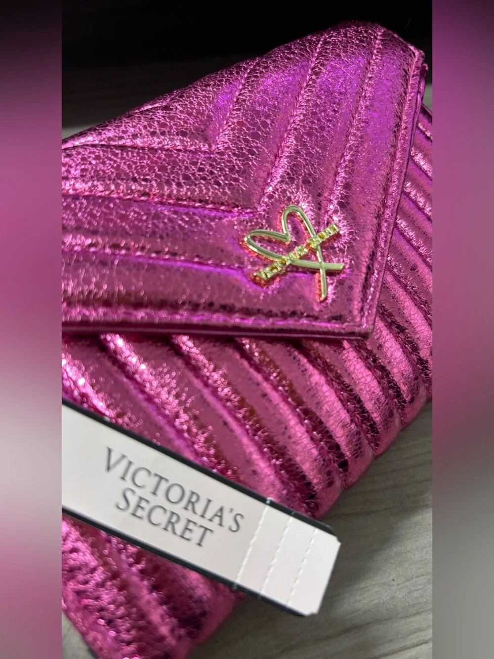 Victoria's Secret Metallic Fuchsia Quilted Wristlet